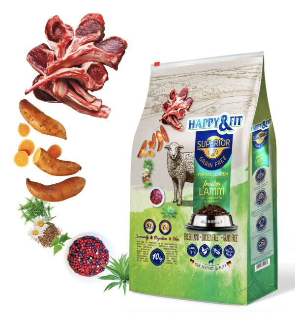 Happy&Fit Superior GF Hypo Friss Bárány, Édesburgonya és Gyógynövények 10kg