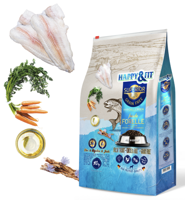 Happy&Fit Superior GF Hypo Friss Pisztráng, Halolaj, Glükozamin és Kondroitin 10kg