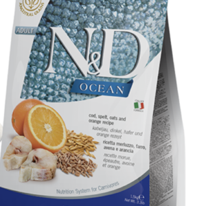 N&D Cat Ocean Tőkehal, Tönköly, Zab & Narancs Adult 1,5kg