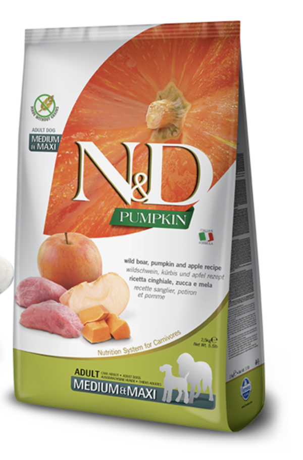 N&D Dog Grain Free Vaddisznó & Alma Sütőtökkel Adult Medium/Maxi 2,5kg