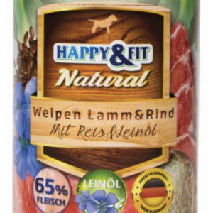 Happy&Fit Natural Dog Konzerv Junior Bárány és Marha, Rizzsel és Lenmagolajjal 400 g