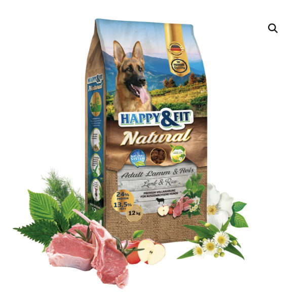 Happy&Fit Natural Adult Lamm & Reis (Felnőtt Kutyáknak, Bárány és Rizs) 12kg