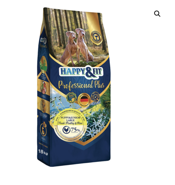 Happy&Fit Professional Plus Puppy & Junior Fresh Poultry & Rice Large (Nagytestű Kölyökkutyáknak) 18kg