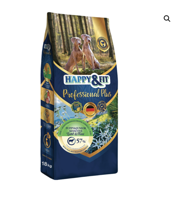Happy&Fit Professional Plus Puppy & Junior Sensitive Lamb & Rice (Sensitive Kölyökkutyáknak) 18kg