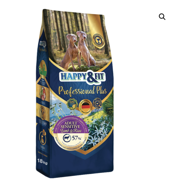 Happy&Fit Professional Plus Adult Sensitive Lamb & Rice (Hippoallergén, Felnőtt Kutyáknak) 18kg