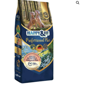 Happy&Fit Professional Plus Adult Sensitive Salmon & Rice (Hippoallergén, Felnőtt Kutyáknak) 18kg