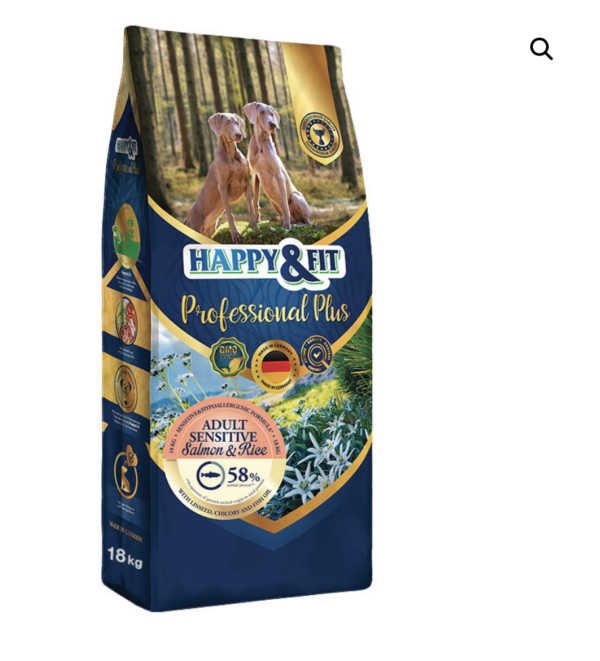 Happy&Fit Professional Plus Adult Sensitive Salmon & Rice (Hippoallergén, Felnőtt Kutyáknak) 18kg