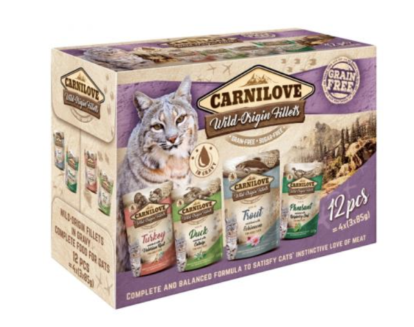 Carnilove Cat Tasakos Multipack - Pulyka ,Kacsa, Pisztráng,  Fácán 12x85g