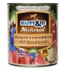 Happy&Fit Natural Dog Konzerv Junior Bárány és Marha Rizzsel és Lenmagolajjal 800g