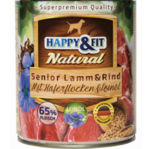 Happy&Fit Natural Dog Konzerv Senior Bárány és Marha Zabliszttel és Lenmagolajjal 800g