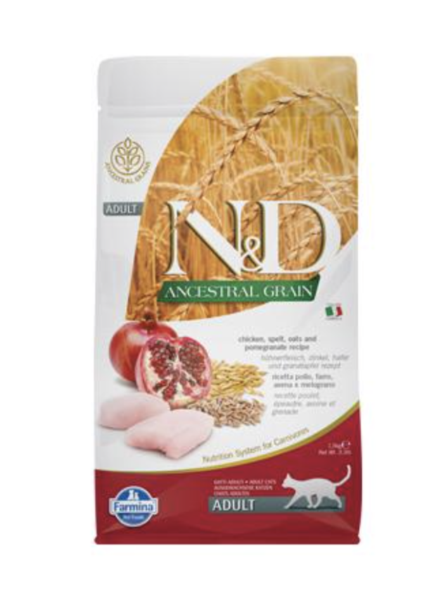 N&D Cat Ancestral Grain Csirke, Tönköly, Zab & Gránátalma Adult 1,5kg