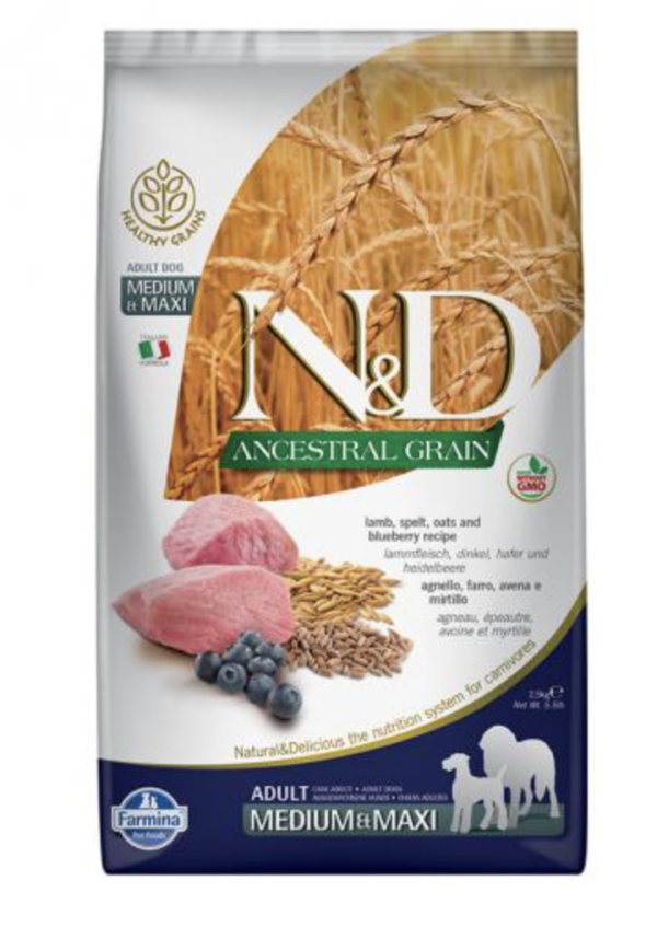 N&D Dog Ancestral Grain bárány, tönköly, zab&áfonya adult medium&maxi 2,5kg