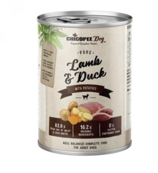 Chicopee Konzerv Dog Adult Pure Bárány, Kacsa és Burgonya 400g
