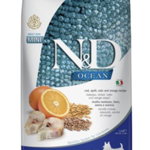 N&D Dog Ocean Tőkehal, Tönköly, Zab & Narancs Adult Mini 2,5kg