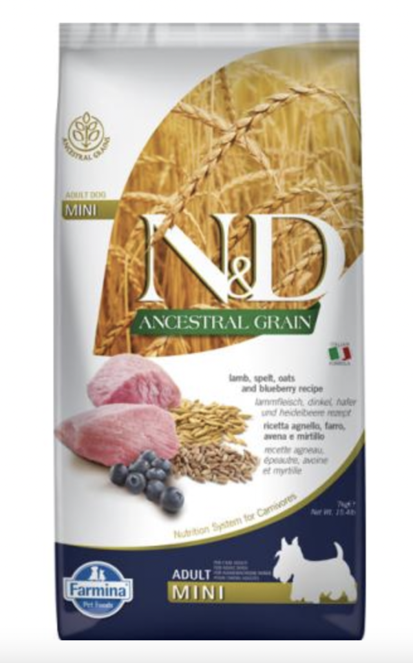 N&D Dog Ancestral Grain bárány,tönköly,zab&áfonya adult mini 7kg