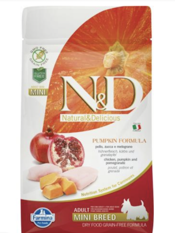 N&D Dog Grain Free Csirke & Gránátalma Sütőtökkel Adult Mini 800g