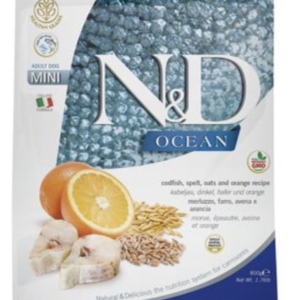 N&D Dog Ocean Tőkehal, Tönköly, Zab & Narancs Adult Mini 800g