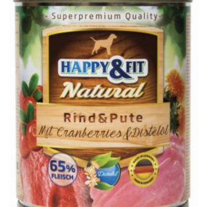 Happy&Fit Natural Dog Konzerv Marha és Pulyka Áfonyával és Sáfrányolajjal 800g