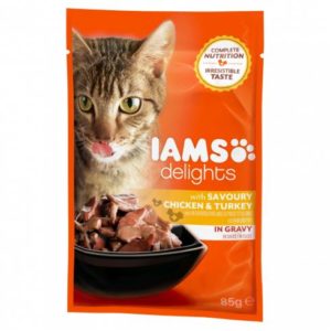 Iams Cat Delights Csirkehús és Pulykahús Szószban Nedves Macskatáp 85g