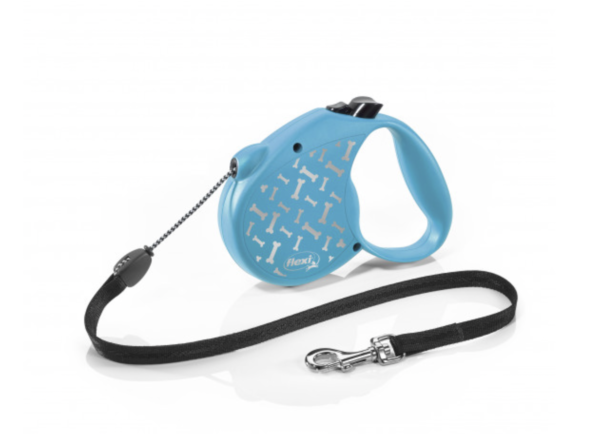 Standard Bone Flexi Zsinóros Póráz M Méret 5m, 20kg-ig (Kék, Csontmintás)