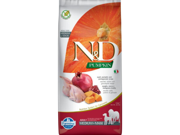 N&D Pumpkin Dog fürj&sütőtök,gránátalma adult medium&maxi 12kg