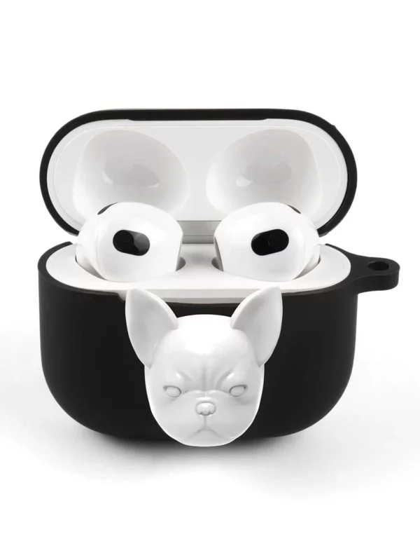 Fekete, fehér Szilikon Francia Bulldog AirPods3 fülhallgató tartó