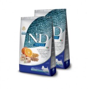 N&D Dog Ocean Tőkehal, Tönköly, Zab & Narancs Adult Mini 2 x 2,5kg