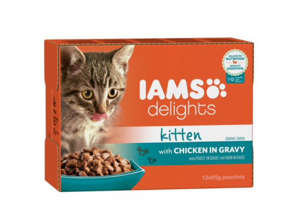 Iams Cat Delights Kitten&Junior csirke falatkák ízletes szószban, multipack 12x85g