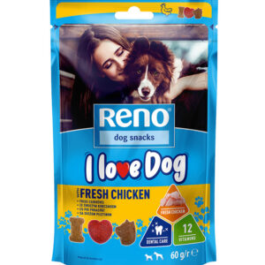 RENO I LOVE DOG –  ropogós jutalomfalatkák friss csirkével, 60g
