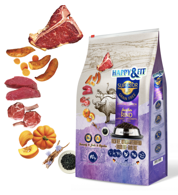 Happy&Fit Superior Hipoallergén Friss marha, strucc, vízibivaly, sütőtökkel