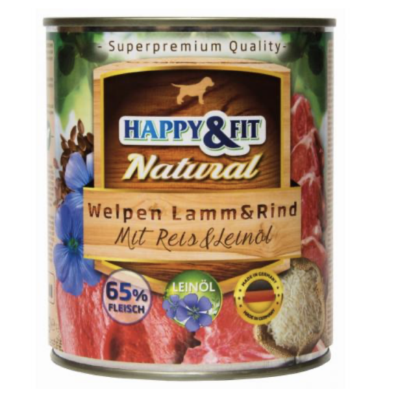 Happy&Fit Natural Dog Konzerv Junior Bárány és Marha Rizzsel és Lenmagolajjal