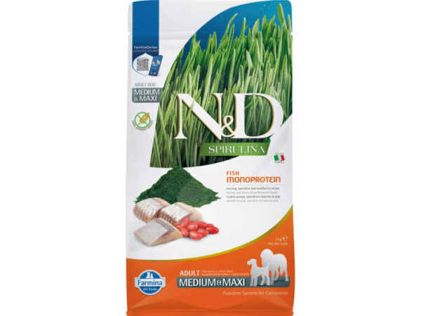 N&D Spirulina Dog hering adult medium/maxi 2kg