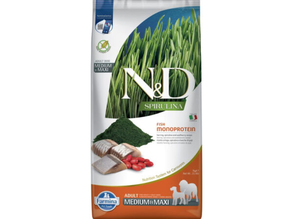 N&D Spirulina Dog hering adult medium/maxi 7kg