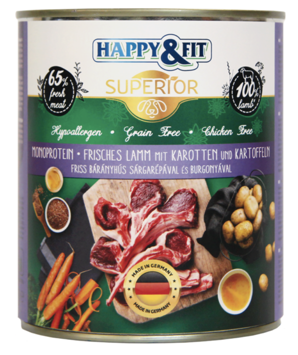 Happy&Fit Superior Dog konzerv friss bárányhús sárgarépával, burgonyával