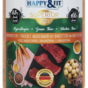 Happy&Fit Superior Dog konzerv friss vaddisznóhús sárgarépával, burgonyával