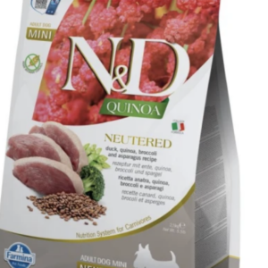 N&D Quinoa Dog Kacsa,brokkoli&spárga neutered adult mini 2,5kg