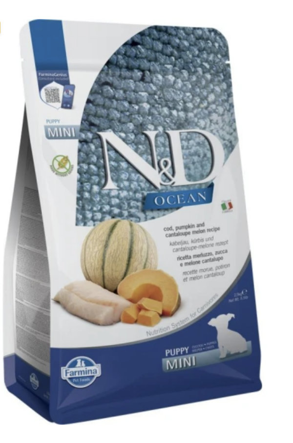 N&D Ocean Dog tőkehal,sütőtök&sárgadinnye Puppy mini 2,5kg