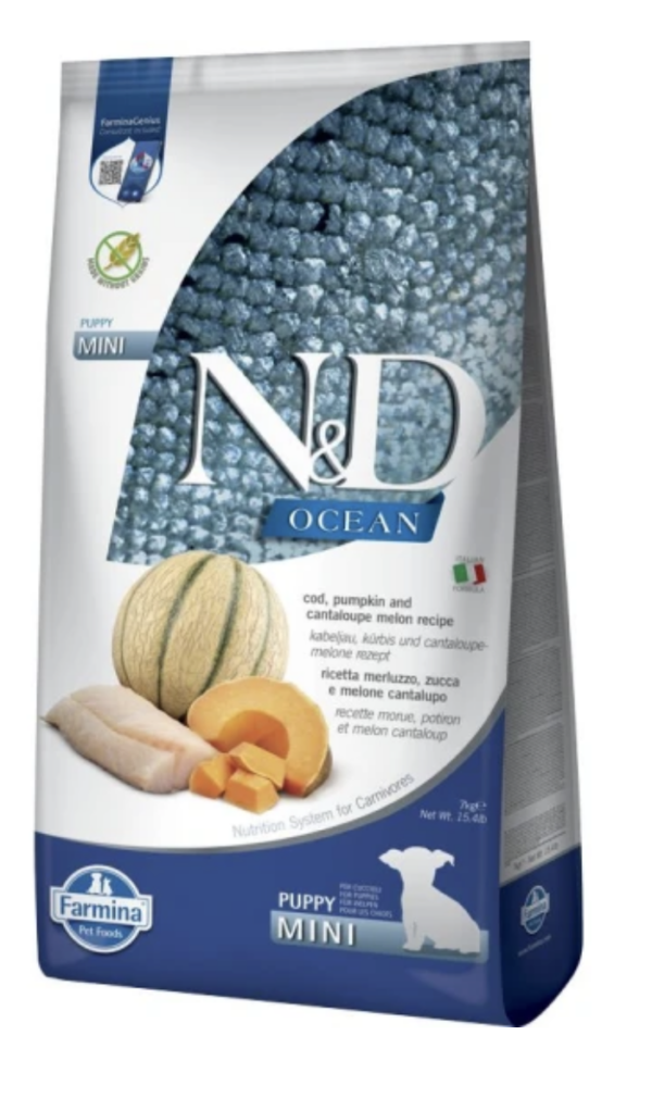 N&D Ocean Dog tőkehal,sütőtök&sárgadinnye Puppy mini 7kg