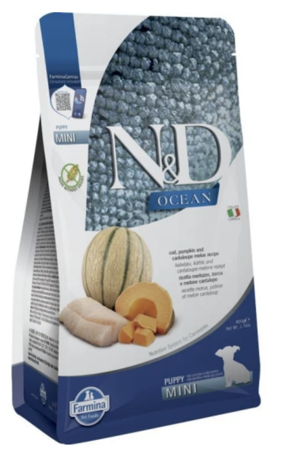 N&D Ocean Dog tőkehal,sütőtök&sárgadinnye Puppy mini 800g
