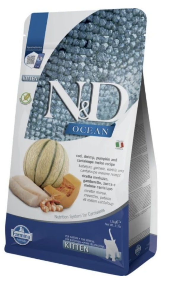 N&D Ocean Cat tőkehal,garnéla,sütőtök&sárgadinnye Kitten 1,5kg