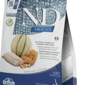 N&D Ocean Cat tőkehal,garnéla,sütőtök&sárgadinnye Kitten 300g