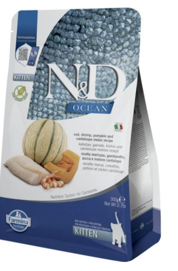 N&D Ocean Cat tőkehal,garnéla,sütőtök&sárgadinnye Kitten 300g