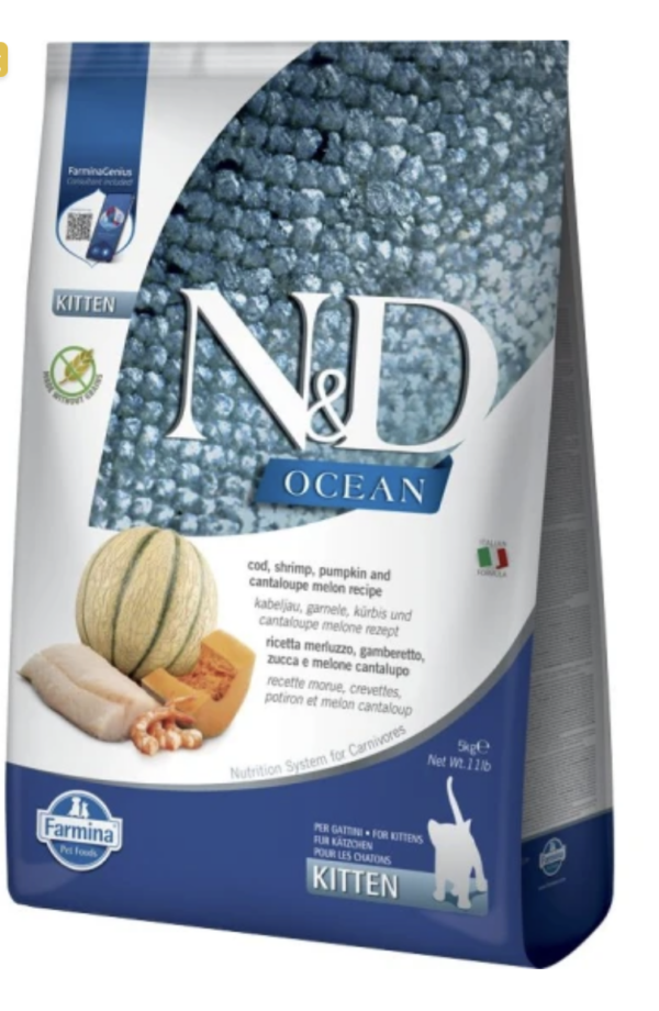 N&D Ocean Cat tőkehal,garnéla,sütőtök&sárgadinnye Kitten 5kg