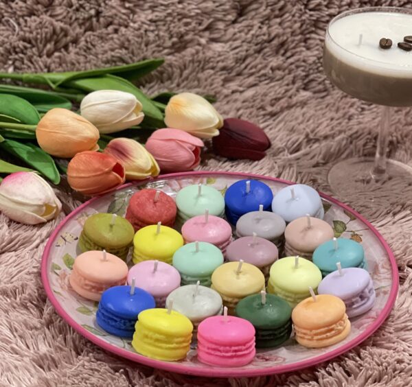 Macaron formájú gyertya szett - 6db kézzel készült szójagyertya (díszcsomagolásban)