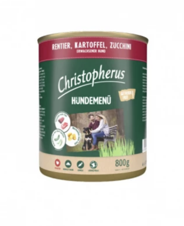 Christopherus Dog konzerv menü rénszarvas, burgonya, cukkini 800g