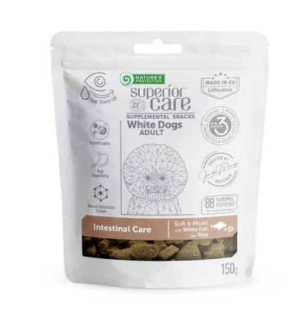 Natures Protection SC White Dog GF Adult Intestinal Care White fish&rice Snack 150g