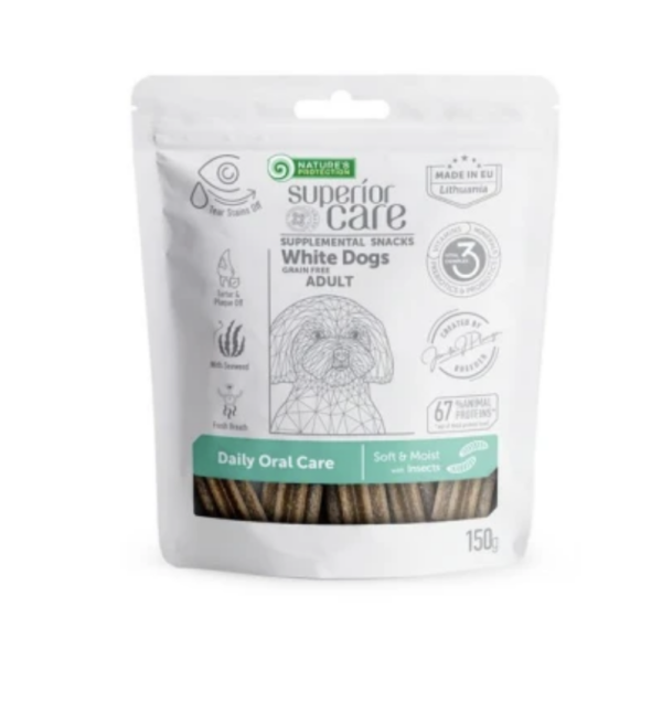 Natures Protection SC White Dog GF Adult Oral care Insects Snack 150g