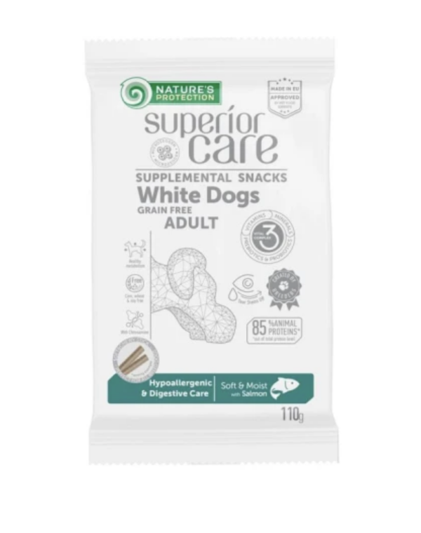Natures Protection SC White Dog GF Adult Hypoallerg. Digestive Care Salmon Snack 110g